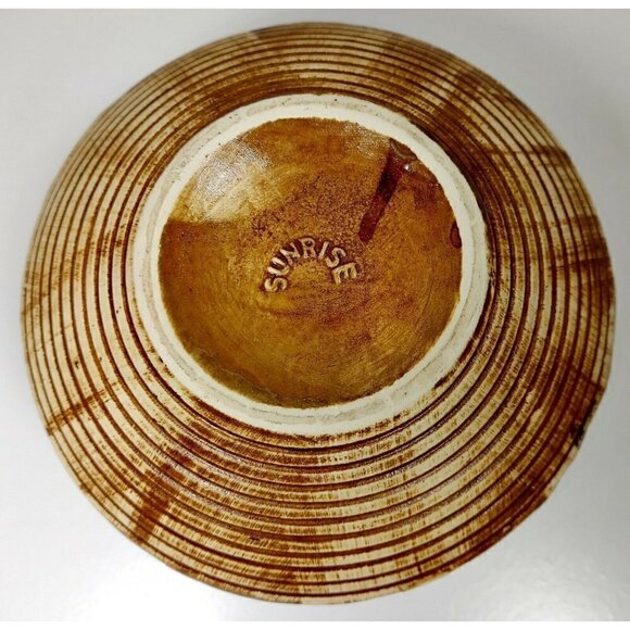 VTG Sunrise Brown Pottery Carved Clay Lid Houses Trees Outdoor 3D Design Glazed - Picture 6 of 12